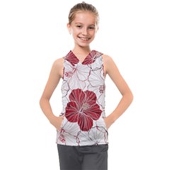 Red Hibiscus Flowers Art Kids  Sleeveless Hoodie