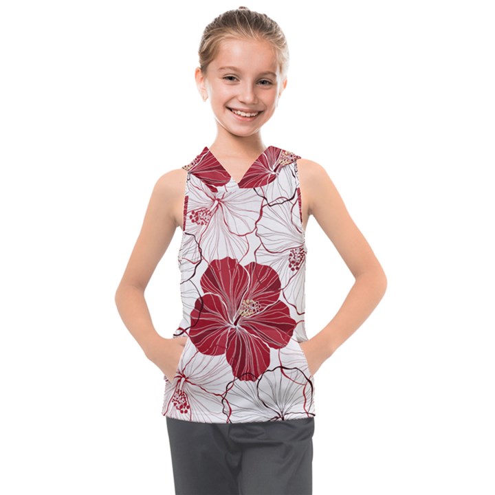 Red Hibiscus Flowers Art Kids  Sleeveless Hoodie