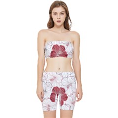 Red Hibiscus Flowers Art Stretch Shorts And Tube Top Set