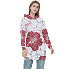 Red Hibiscus Flowers Art Women s Long Oversized Pullover Hoodie by Jancukart