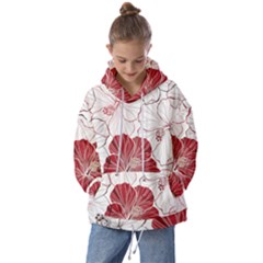 Red Hibiscus Flowers Art Kids  Oversized Hoodie by Jancukart