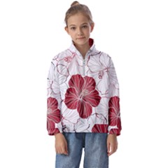 Red Hibiscus Flowers Art Kids  Half Zip Hoodie by Jancukart