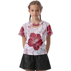 Red Hibiscus Flowers Art Kids  Front Cut Tee by Jancukart