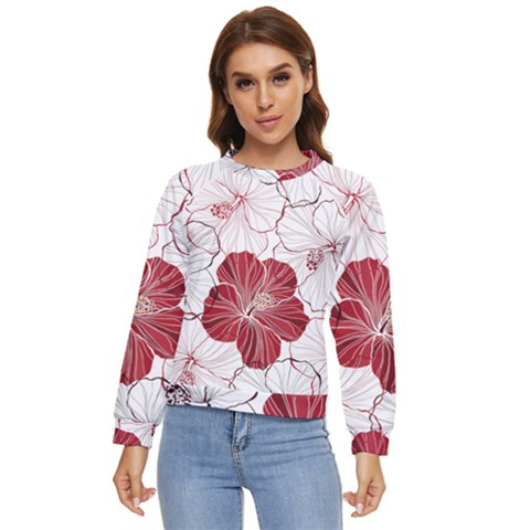 Red Hibiscus Flowers Art Women s Long Sleeve Raglan Tee by Jancukart