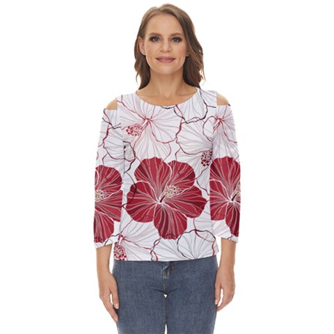 Red Hibiscus Flowers Art Cut Out Wide Sleeve Top by Jancukart