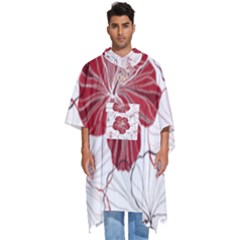 Red Hibiscus Flowers Art Men s Hooded Rain Ponchos