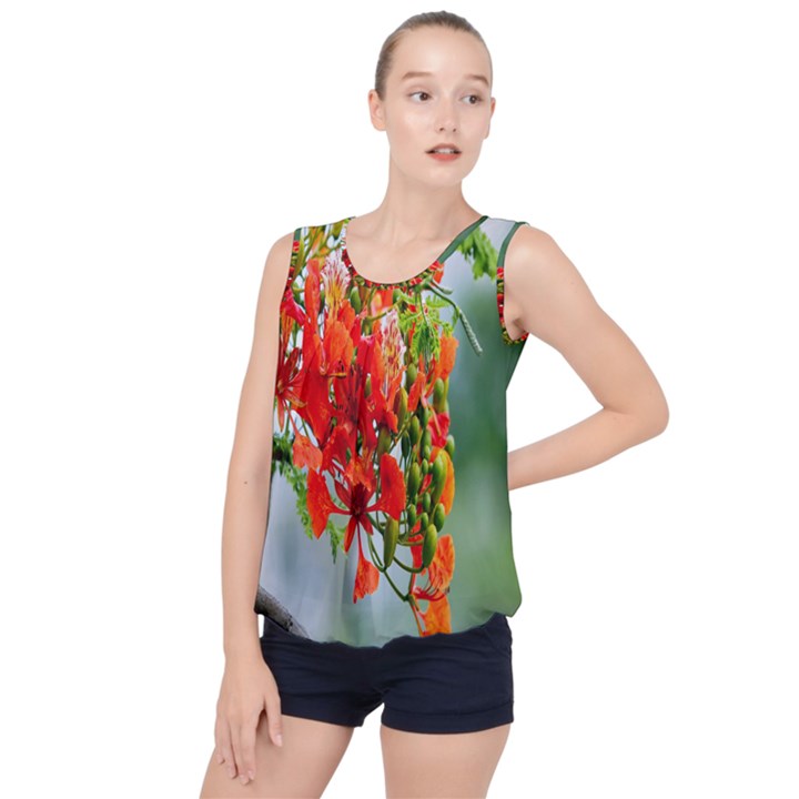 Gathering Sping Flowers  Bubble Hem Chiffon Tank Top