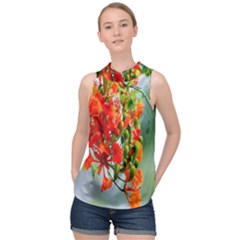 Gathering Sping Flowers  High Neck Satin Top by artworkshop