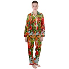 Gathering Sping Flowers  Women s Long Sleeve Satin Pajamas Set	