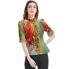 Gathering Sping Flowers  Frill Neck Blouse