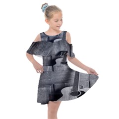 Acoustic Guitar Kids  Shoulder Cutout Chiffon Dress