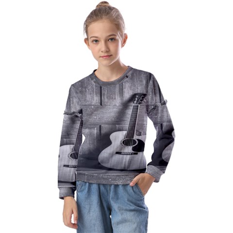 Acoustic Guitar Kids  Long Sleeve Tee With Frill  by artworkshop