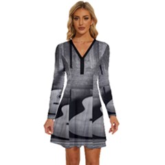 Acoustic Guitar Long Sleeve Deep V Mini Dress  by artworkshop