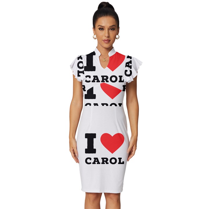 I love carol Vintage Frill Sleeve V-Neck Bodycon Dress