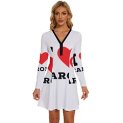 I Love Carol Long Sleeve Deep V Mini Dress 