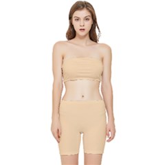 Deep Champagne White	 - 	stretch Shorts And Tube Top Set by ColorfulSportsWear