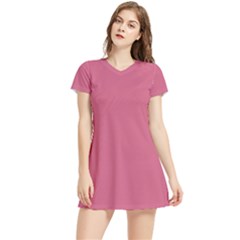 Cinnamon Satin Pink	 - 	Short Sleeve V-Neck Sports Dress