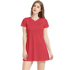 Amaranth Red	 - 	short Sleeve V-neck Sports Dress by ColorfulSportsWear