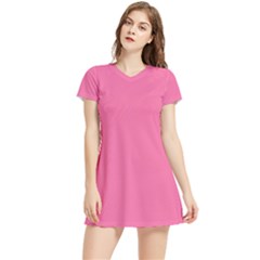 Cyclamen Pink	 - 	short Sleeve V-neck Sports Dress by ColorfulSportsWear