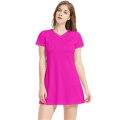 Fashion Fuchsia Pink	 - 	short Sleeve V-neck Sports Dress by ColorfulSportsWear