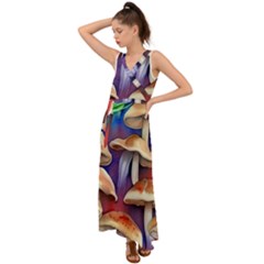 Mushroom V-neck Chiffon Maxi Dress by GardenOfOphir