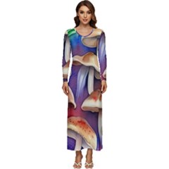 Mushroom Long Sleeve Longline Maxi Dress by GardenOfOphir