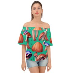 Mushroom Forest Off Shoulder Short Sleeve Top by GardenOfOphir