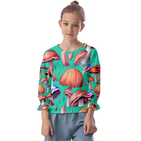 Mushroom Forest Kids  Cuff Sleeve Top by GardenOfOphir