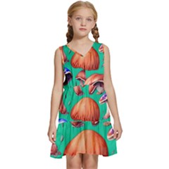 Mushroom Forest Kids  Sleeveless Tiered Mini Dress by GardenOfOphir