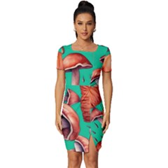 Mushroom Forest Fitted Knot Split End Bodycon Dress