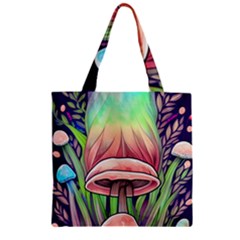 Tiny Forest Mushrooms Zipper Grocery Tote Bag by GardenOfOphir