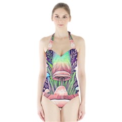 Tiny Forest Mushrooms Halter Swimsuit