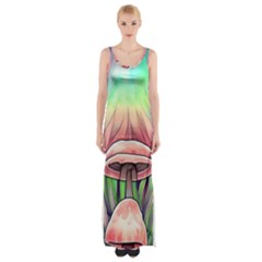 Tiny Forest Mushrooms Thigh Split Maxi Dress by GardenOfOphir