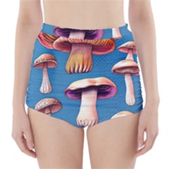 Cozy Forest Mushrooms High-waisted Bikini Bottoms by GardenOfOphir