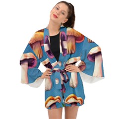 Cozy Forest Mushrooms Long Sleeve Kimono by GardenOfOphir