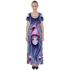 Witchy Mushroom Forest High Waist Short Sleeve Maxi Dress by GardenOfOphir