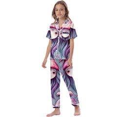 Witchy Mushroom Forest Kids  Satin Short Sleeve Pajamas Set by GardenOfOphir