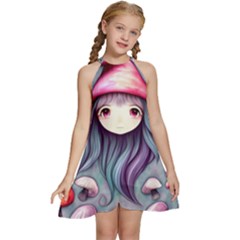 Witchy Mushroom Forest Kids  Halter Collar Waist Tie Chiffon Dress by GardenOfOphir