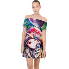 Fantasy Mushroom Forest Off Shoulder Chiffon Dress by GardenOfOphir