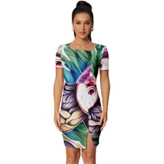 Fantasy Mushroom Forest Fitted Knot Split End Bodycon Dress