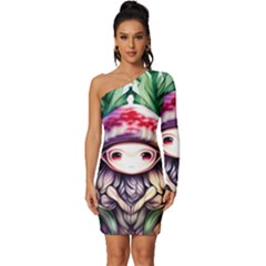 Fantasy Mushroom Forest Long Sleeve One Shoulder Mini Dress by GardenOfOphir