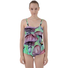 Historical Mushroom Forest Twist Front Tankini Set by GardenOfOphir