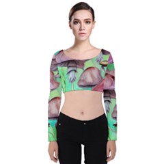 Historical Mushroom Forest Velvet Long Sleeve Crop Top by GardenOfOphir