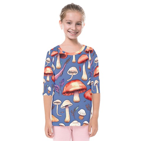 Nature s Own Wooden Mushroom Kids  Quarter Sleeve Raglan Tee by GardenOfOphir