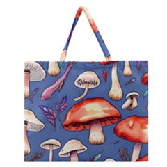 Nature s Own Wooden Mushroom Zipper Large Tote Bag by GardenOfOphir