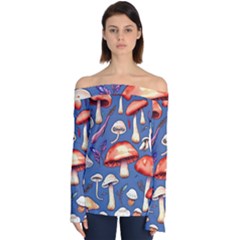 Nature s Own Wooden Mushroom Off Shoulder Long Sleeve Top by GardenOfOphir