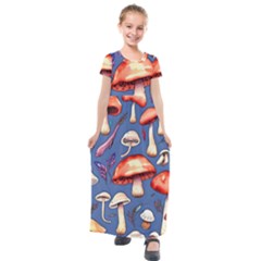 Nature s Own Wooden Mushroom Kids  Short Sleeve Maxi Dress by GardenOfOphir