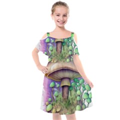 Farmcore Mushroom Kids  Cut Out Shoulders Chiffon Dress by GardenOfOphir