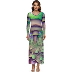 Farmcore Mushroom Long Sleeve Longline Maxi Dress by GardenOfOphir