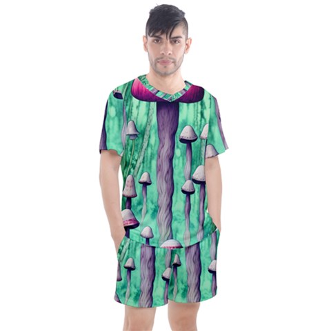 Witchy Mushroom Men s Mesh Tee And Shorts Set by GardenOfOphir